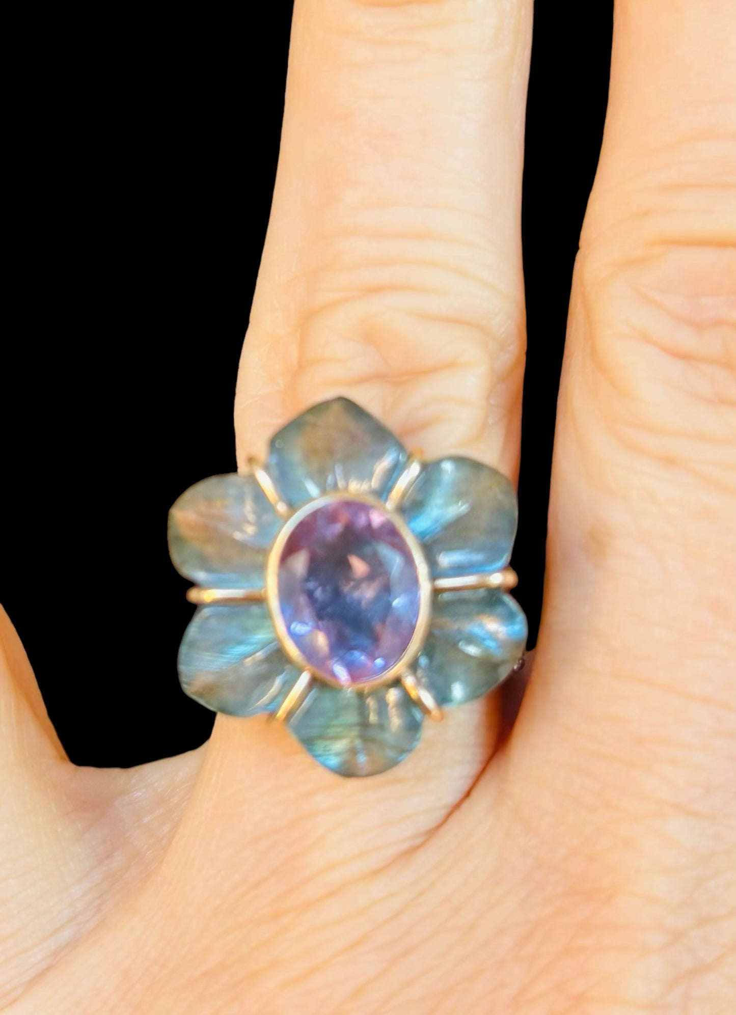 FLORA ring, labradorite and amethyst