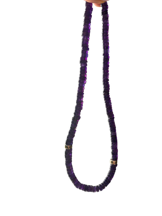 Heishi necklace, amethyst & 14kgold