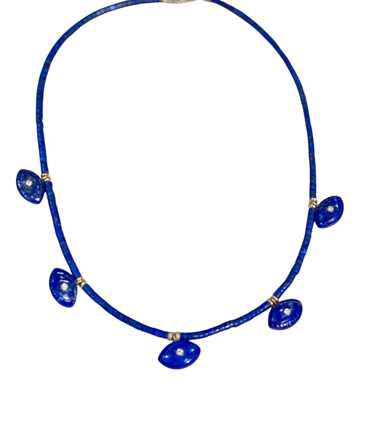 Lapis Evil EyeS Necklace with Diamonds & Emeralds