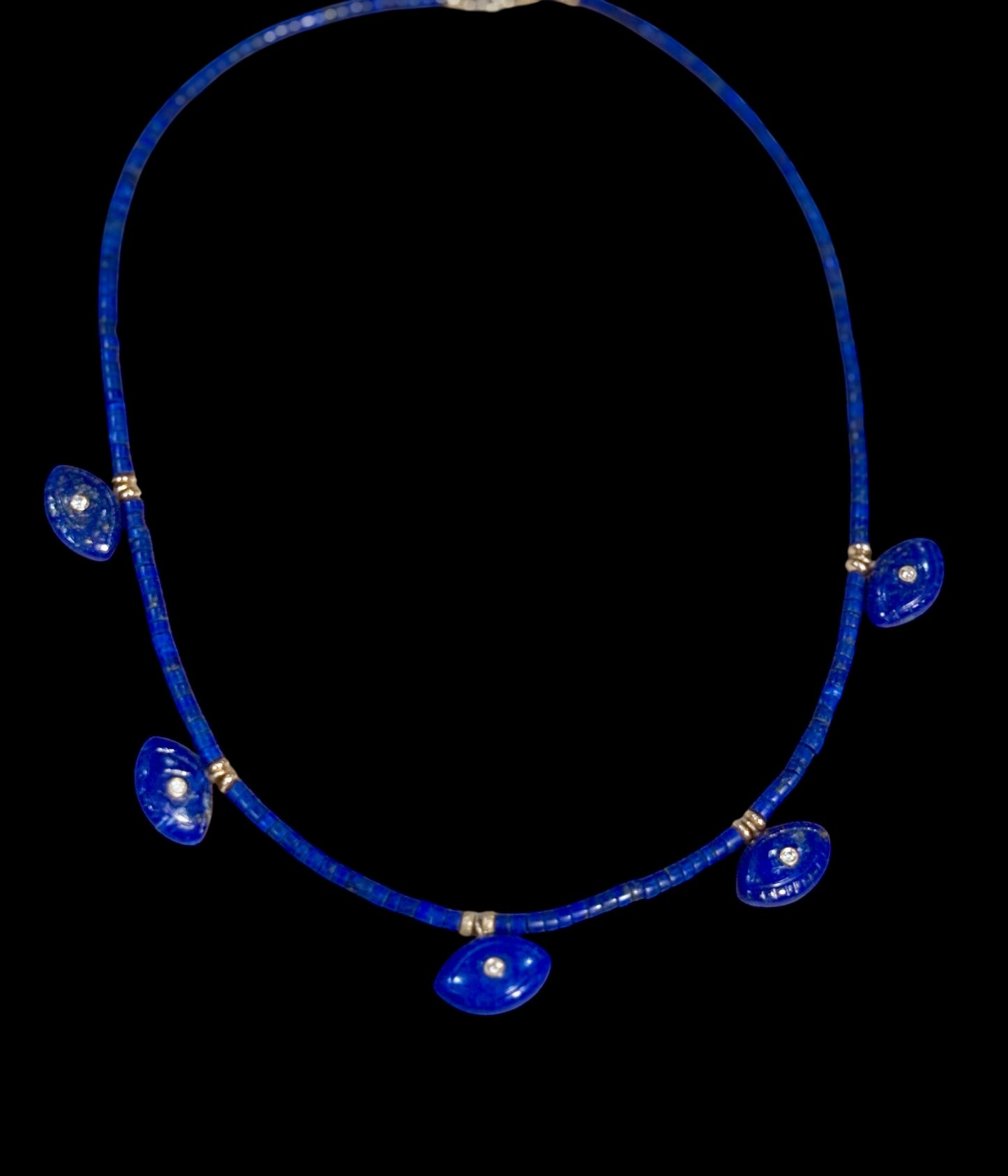 Lapis Evil EyeS Necklace with Diamonds & Emeralds
