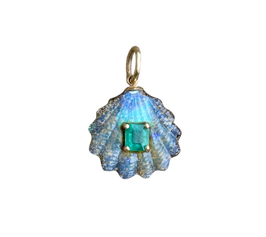 Australian Opal Shell Pendant with Emerald