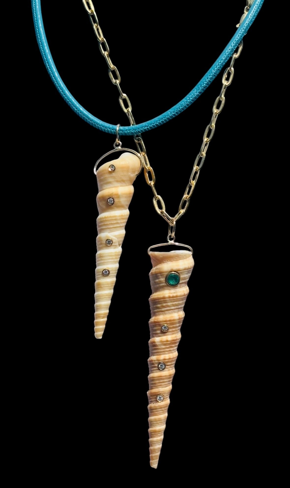 Natural Spiral Shell Pendant with Diamonds