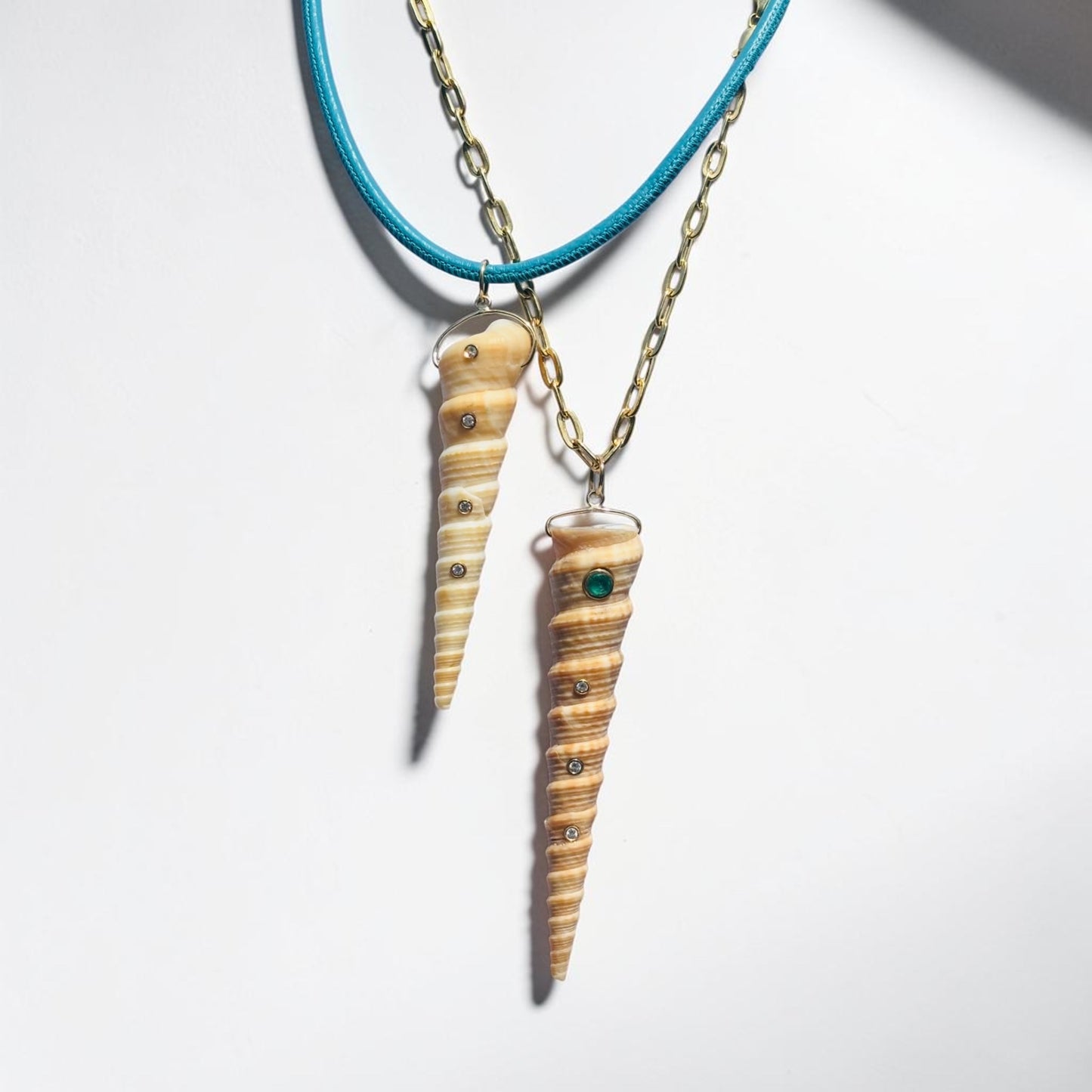 Natural Spiral Shell Pendant with Diamonds