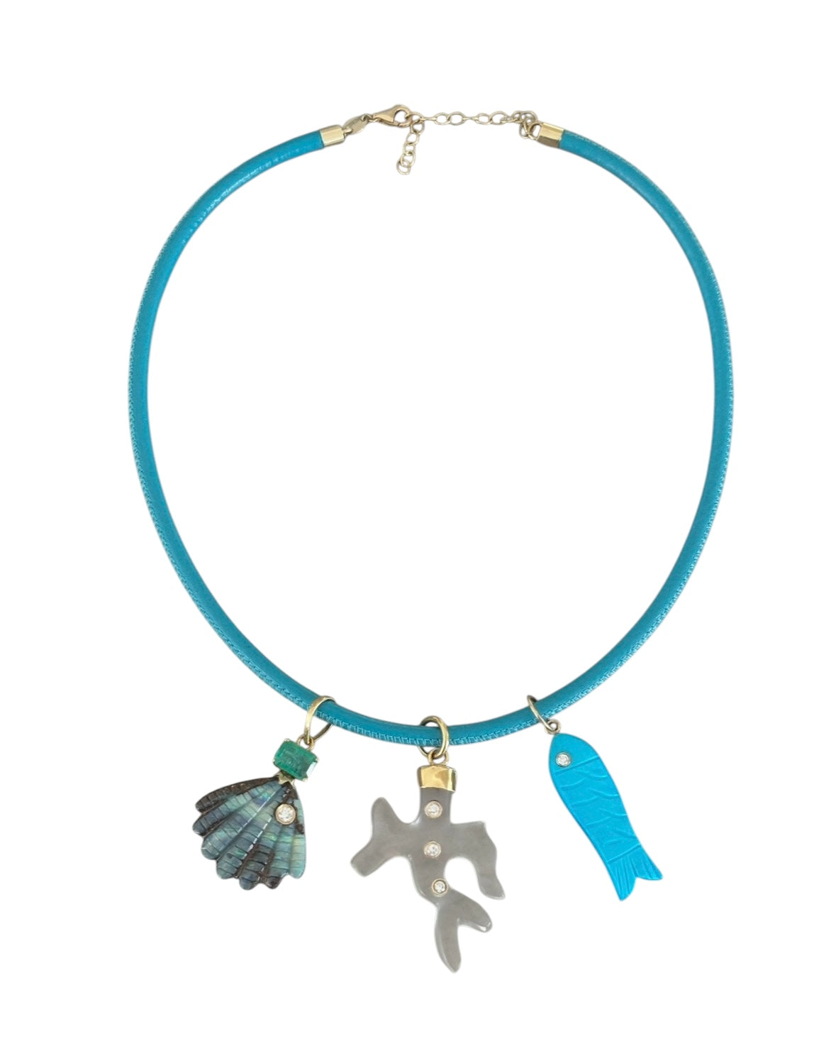 Turquoise Leather Cord with 14k Gold