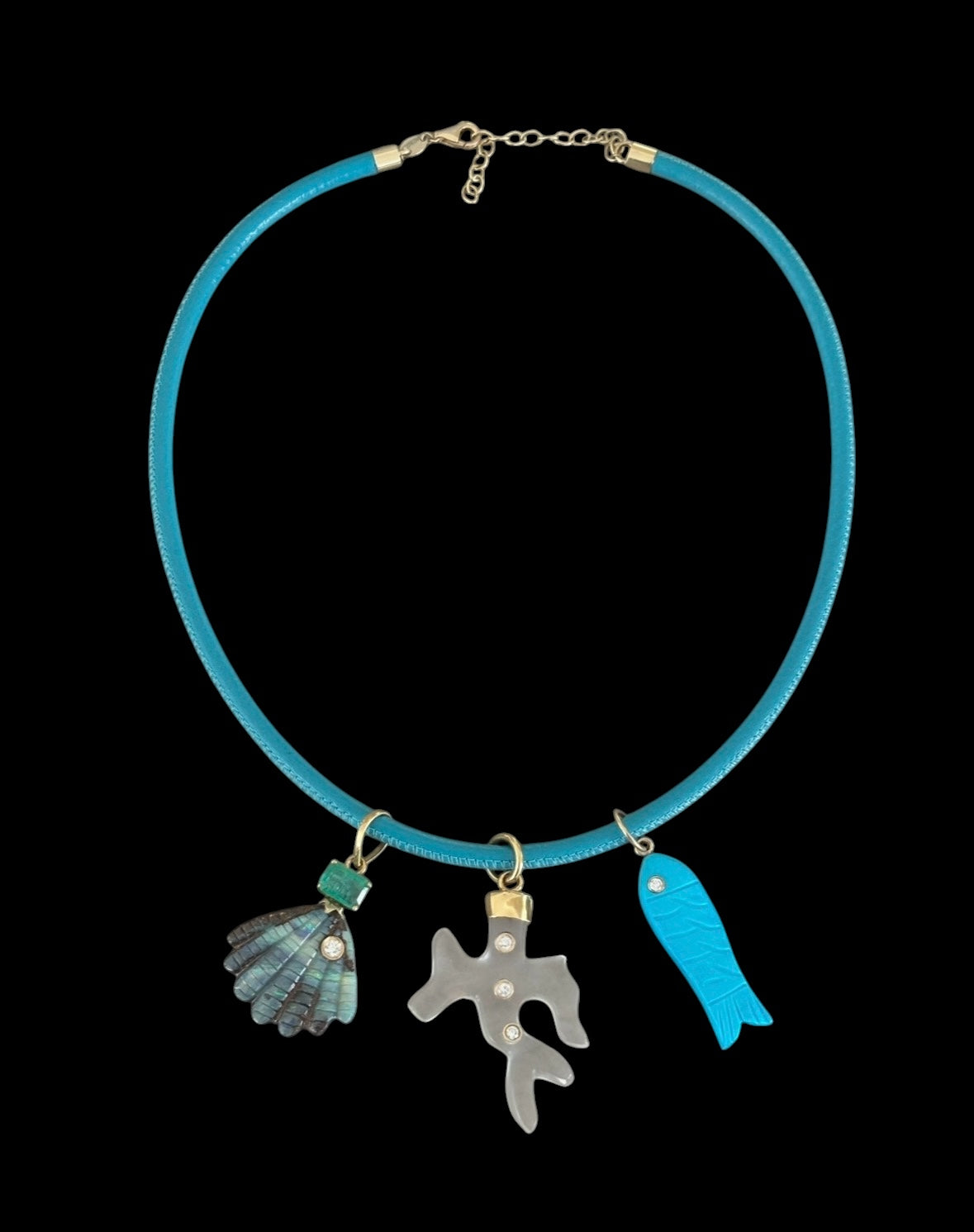 Turquoise Leather Cord with 14k Gold