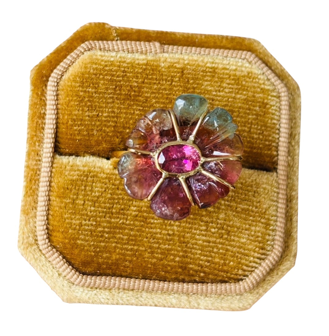 FLORA Ring, Tourmaline, 14k Gold, 3mm Band