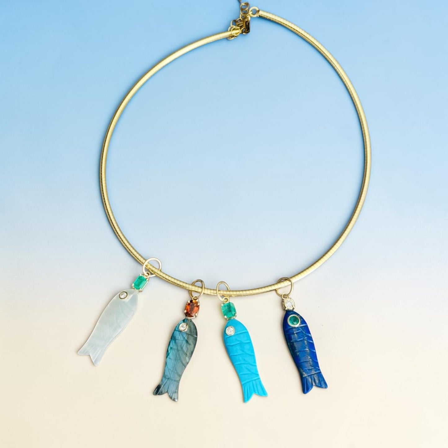 Perfect Poisson Turquoise Fish Pendant with Diamond and Emerald
