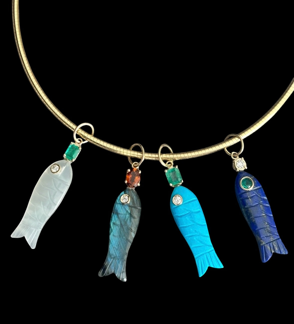 Perfect Poisson Turquoise Fish Pendant with Diamond and Emerald