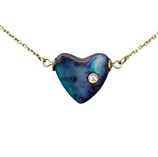 Australian Opal Heart Necklace with Diamond