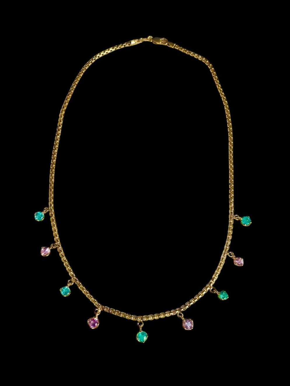 Emerald & Pink Spinel Fringe Necklace