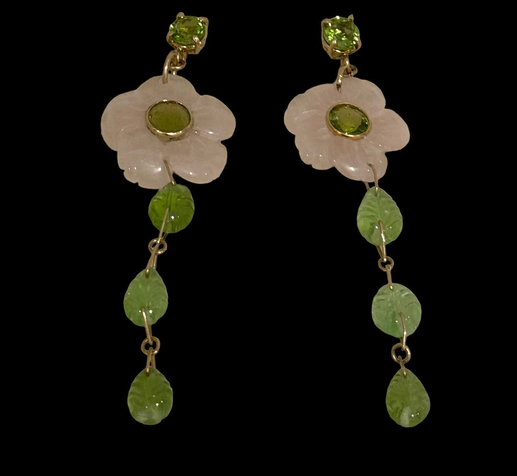 F L O R A  earrings, rose quartz & peridot