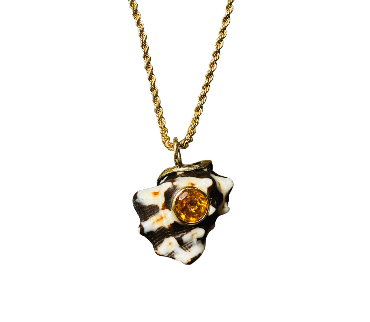 Bali Shell Pendant, citrine & 14k gold