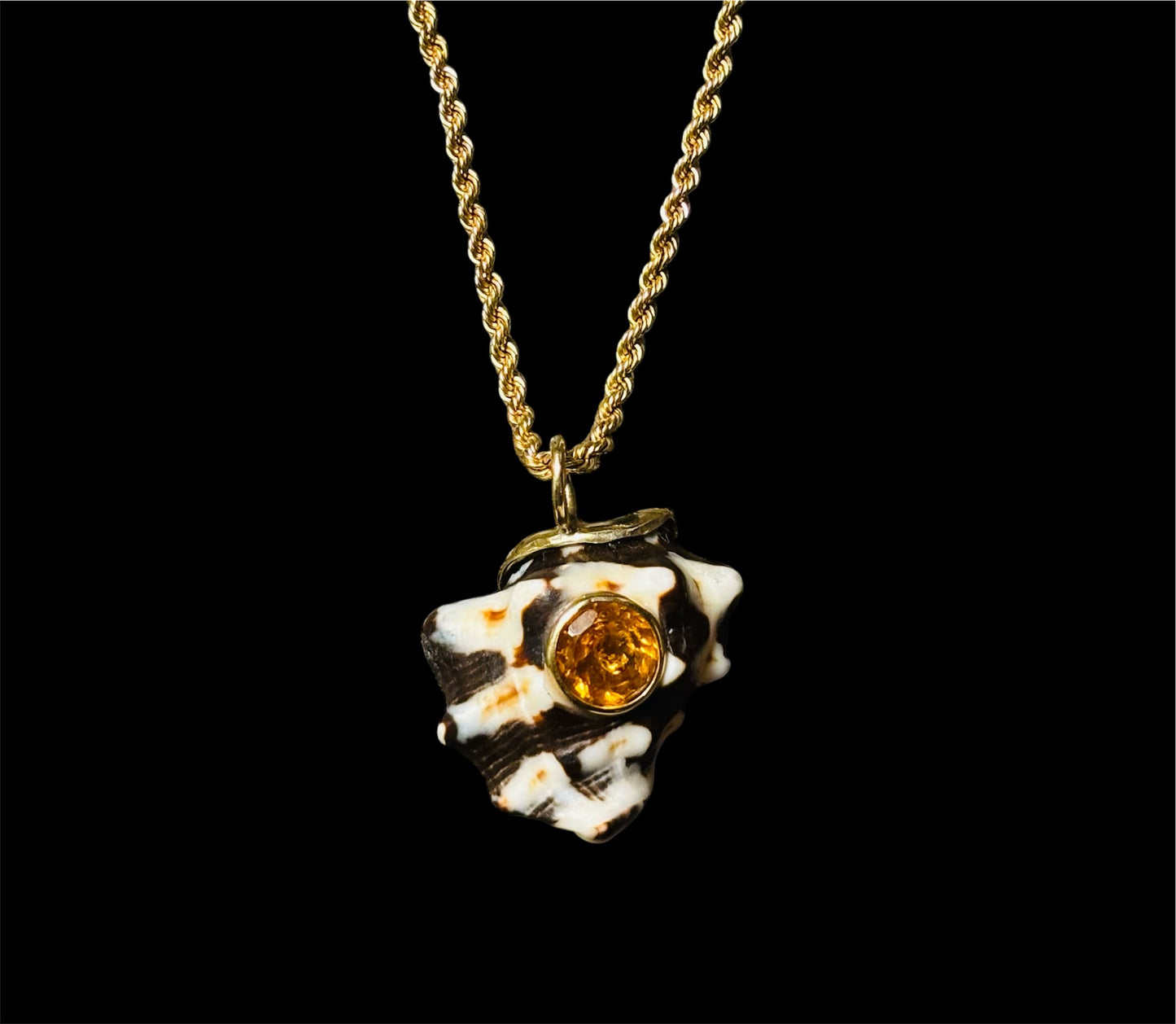 Bali Shell Pendant, citrine & 14k gold