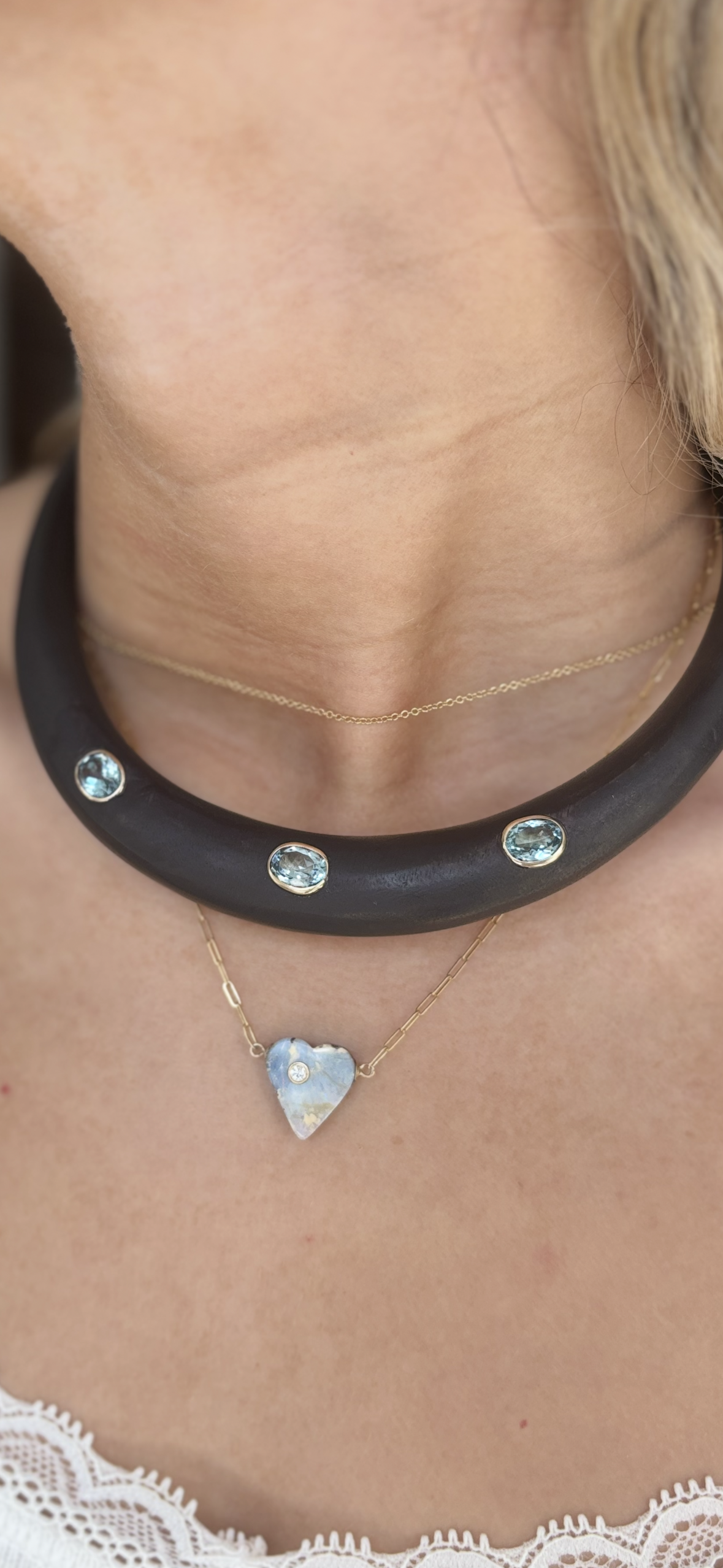Wood Collar with Sky Blue Topaz