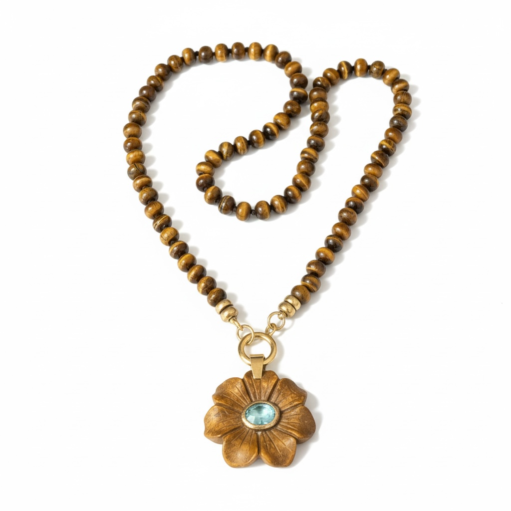 FLORA Pendant : Tiger’s Eye with Sky Blue Topaz