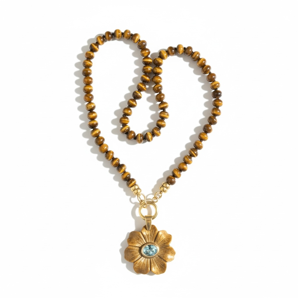 FLORA Pendant : Tiger’s Eye with Sky Blue Topaz