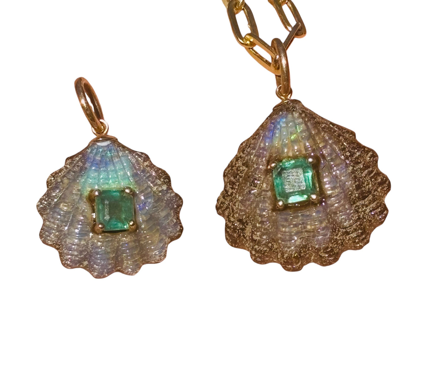Australian Opal Shell Pendant with Emerald