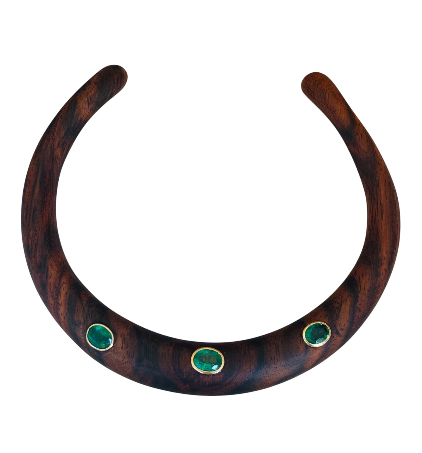 Wood Collar with Oval Emeralds