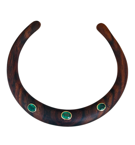 Wood Collar with Oval Emeralds