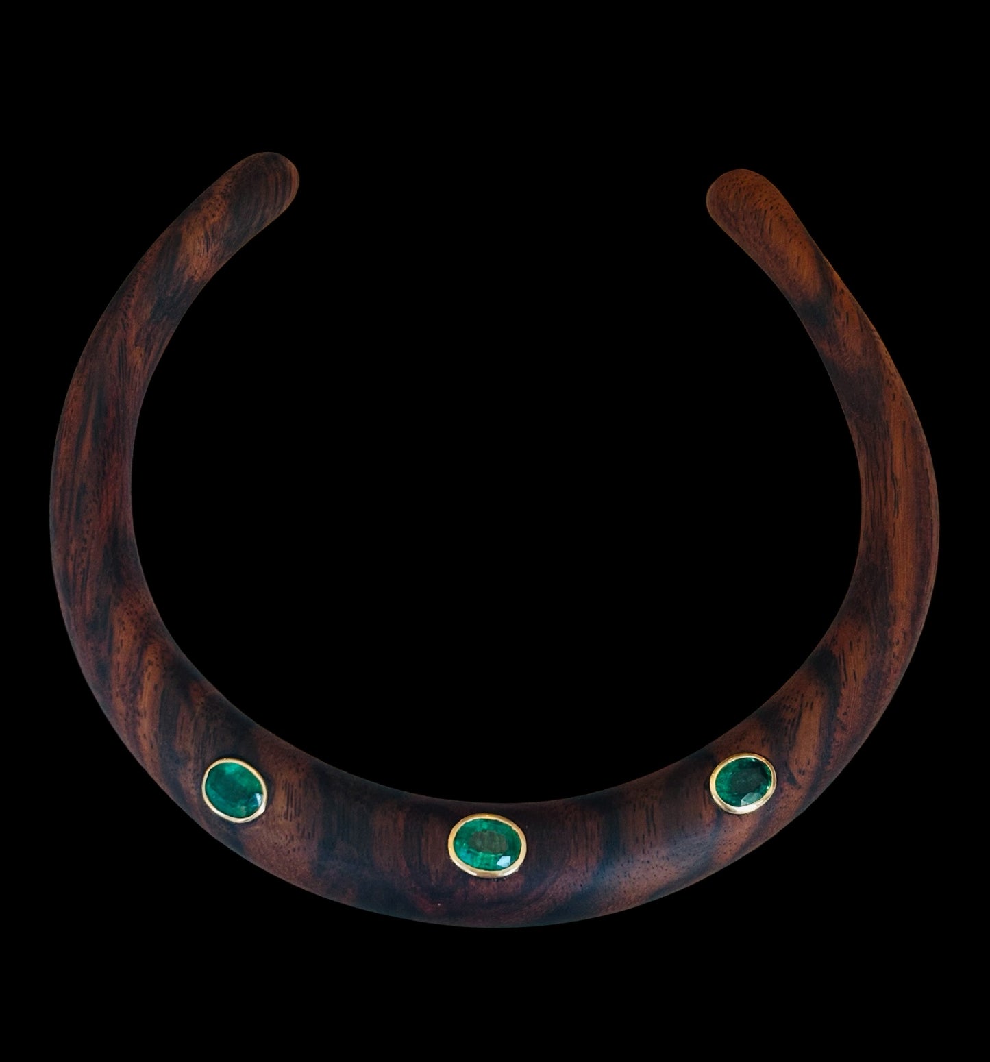 Wood Collar with Oval Emeralds