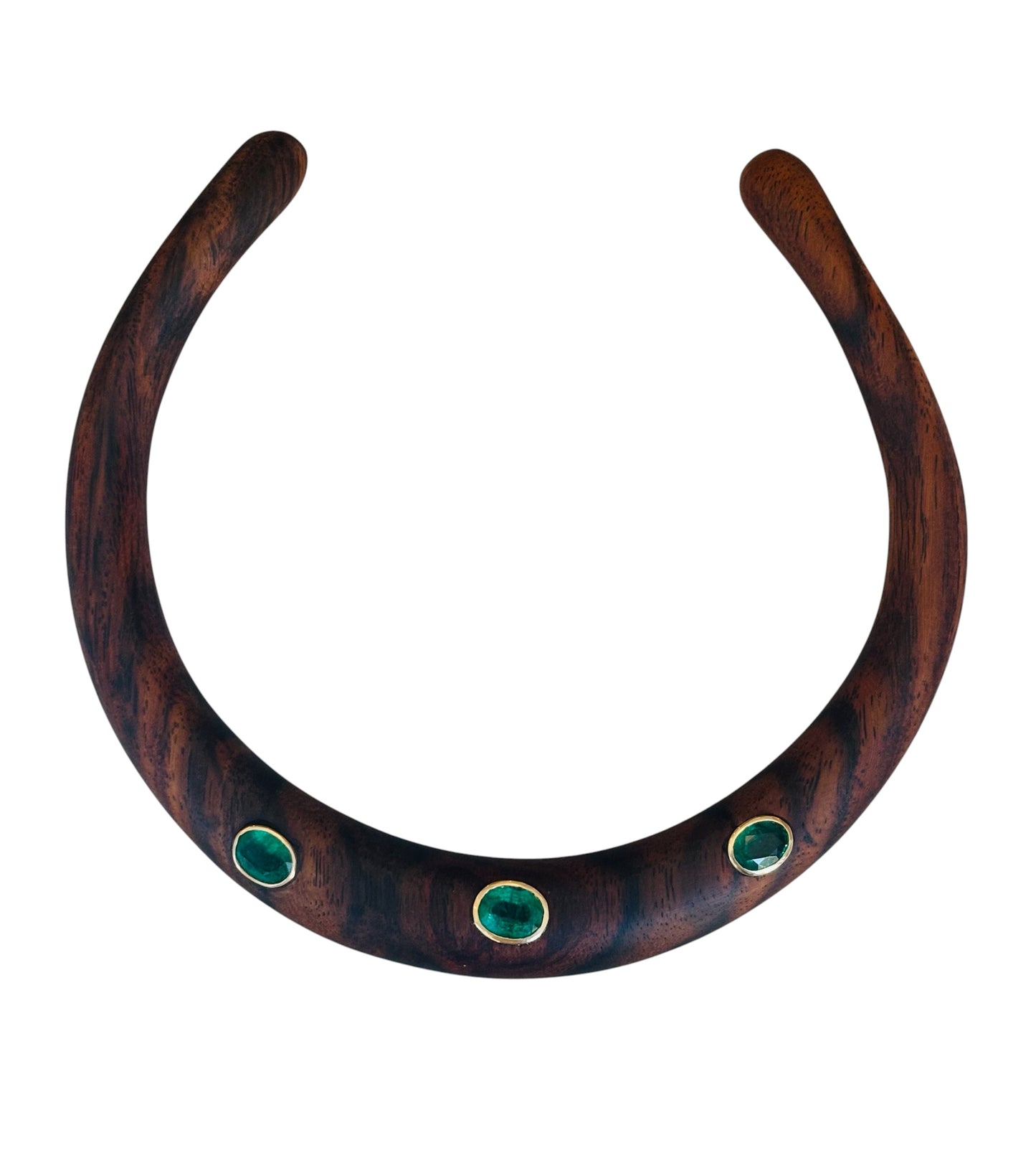 Wood Collar with Oval Emeralds