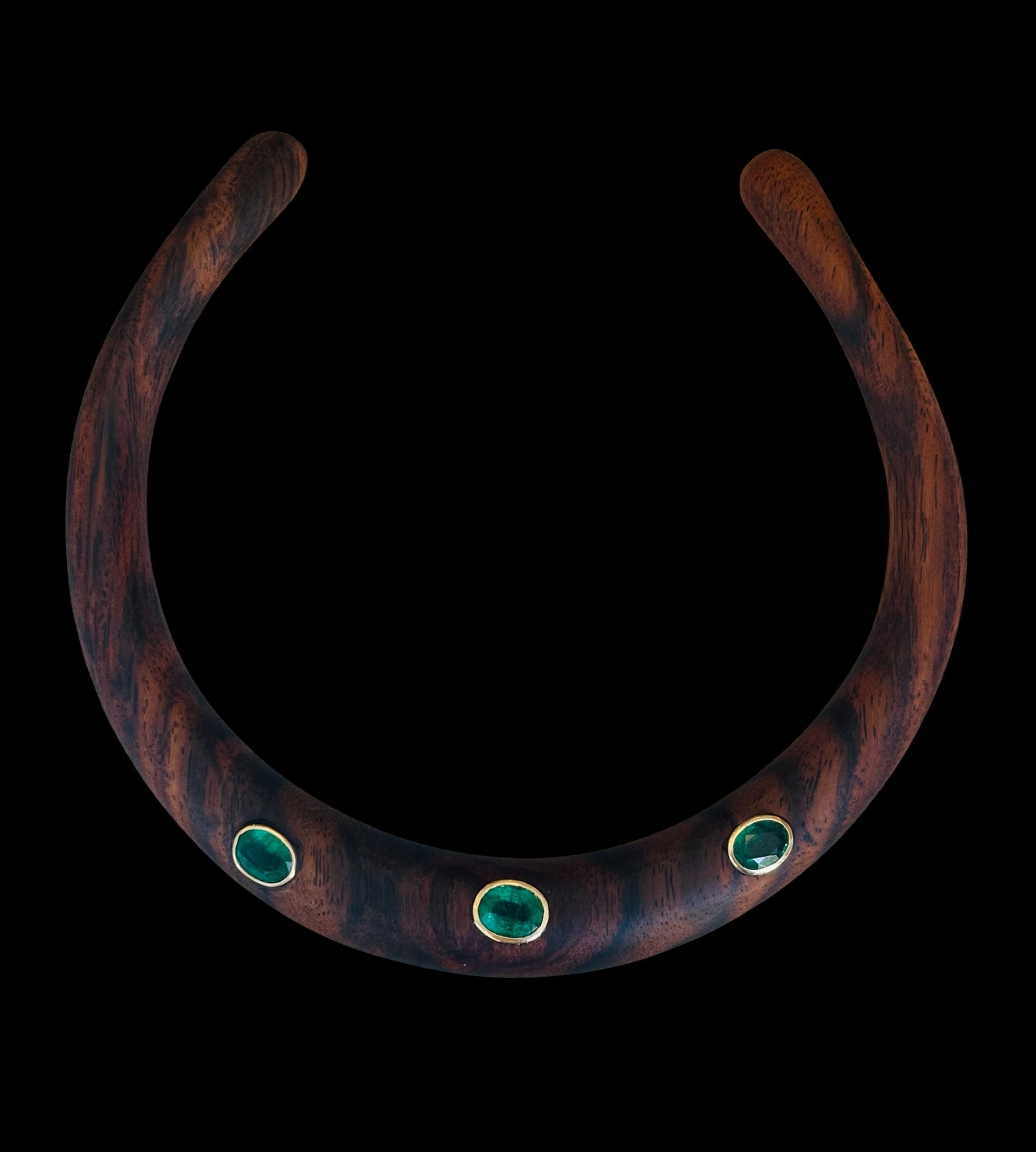 Wood Collar with Oval Emeralds