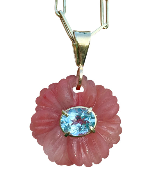 FLORA Pendant, Watermelon Quartz & Blue Topaz