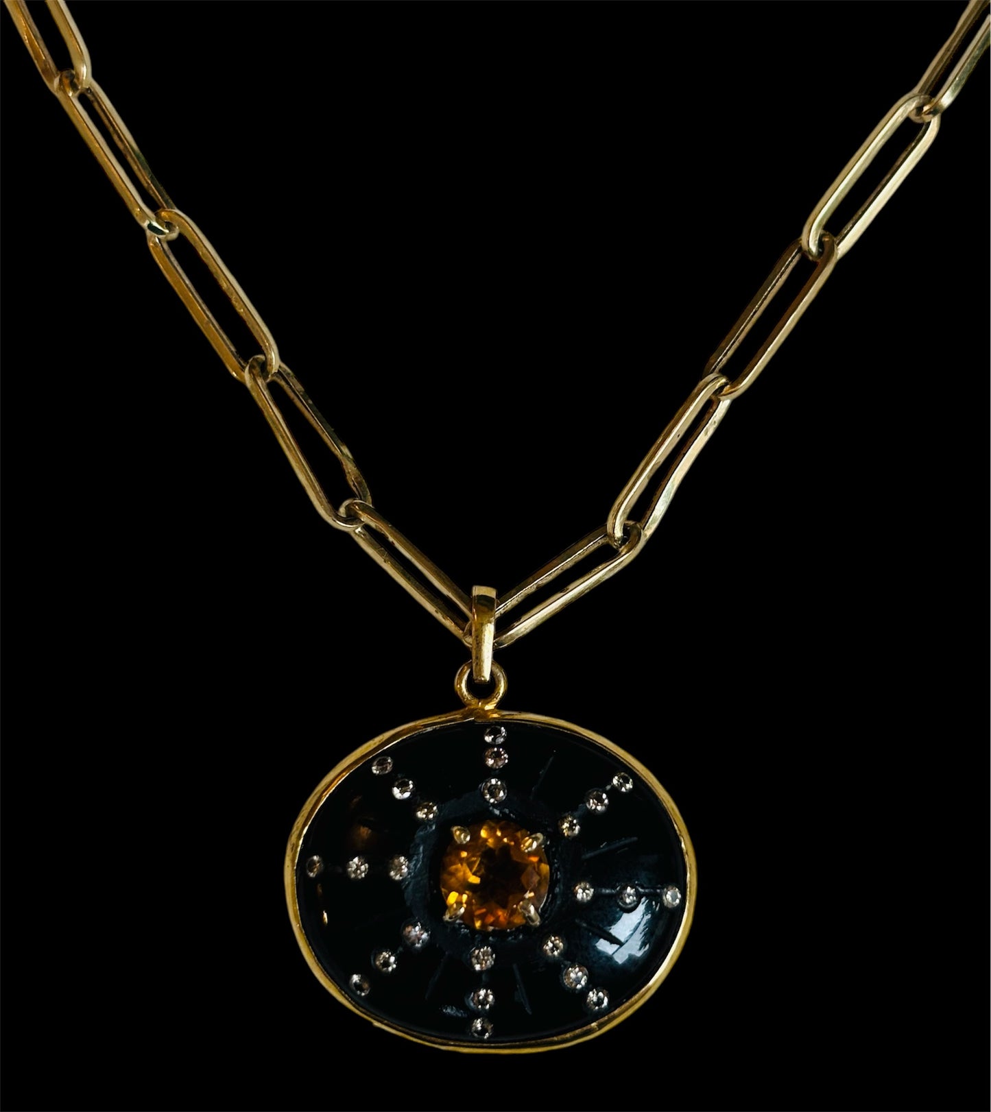 S O L Pendant, black onyx, citrine and diamonds