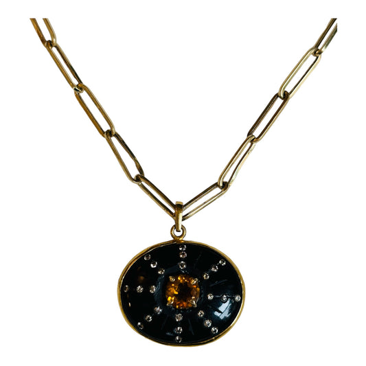 S O L Pendant, black onyx, citrine and diamonds