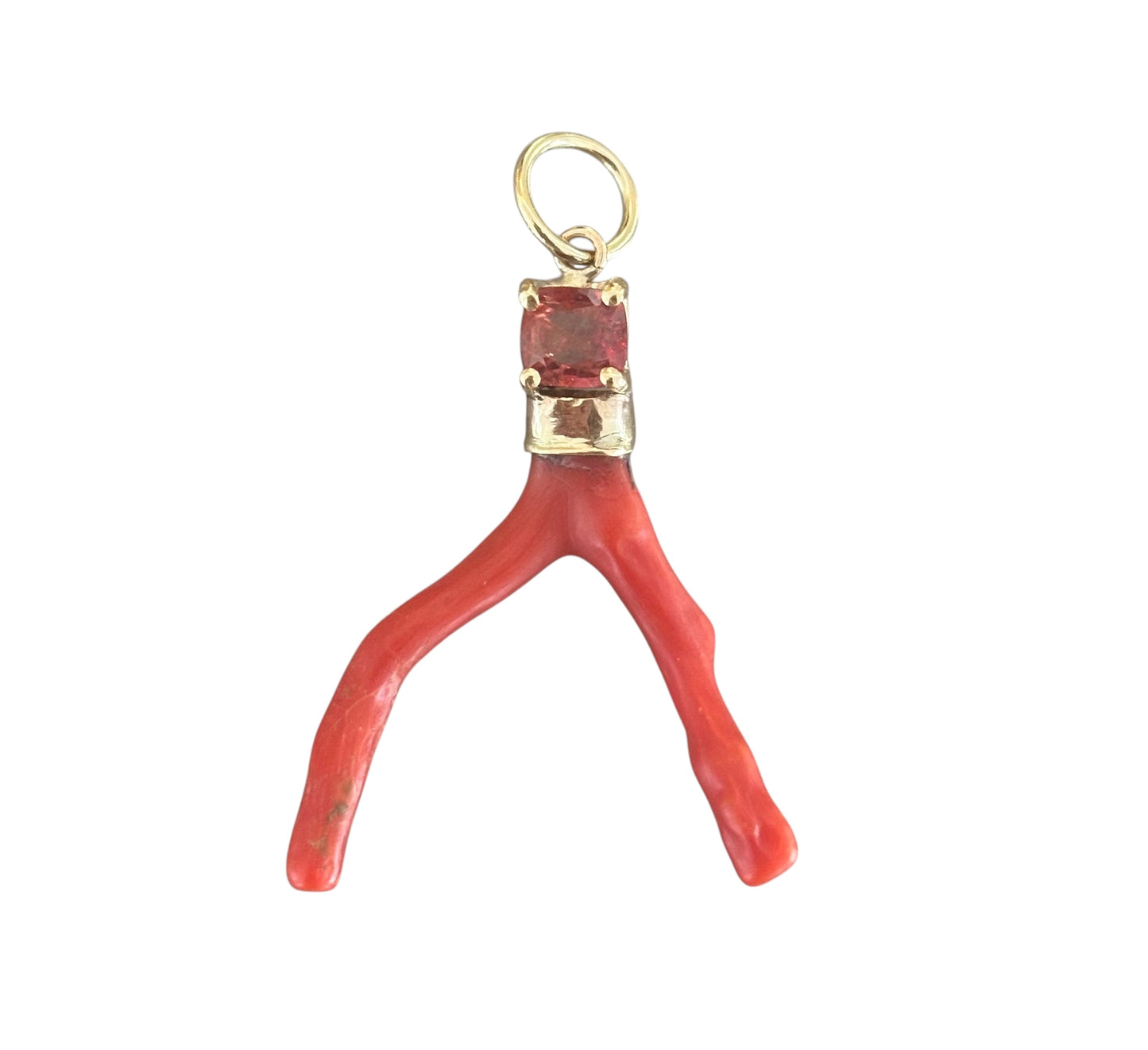 Natural Coral Pendant with Orange Spinel