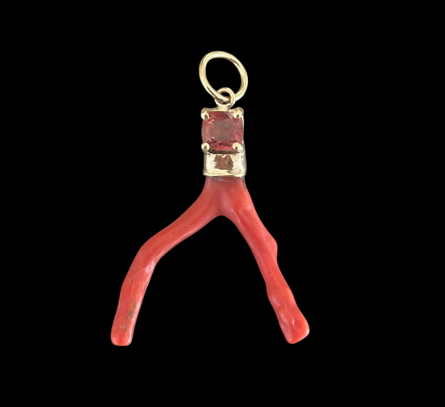 Natural Coral Pendant with Orange Spinel