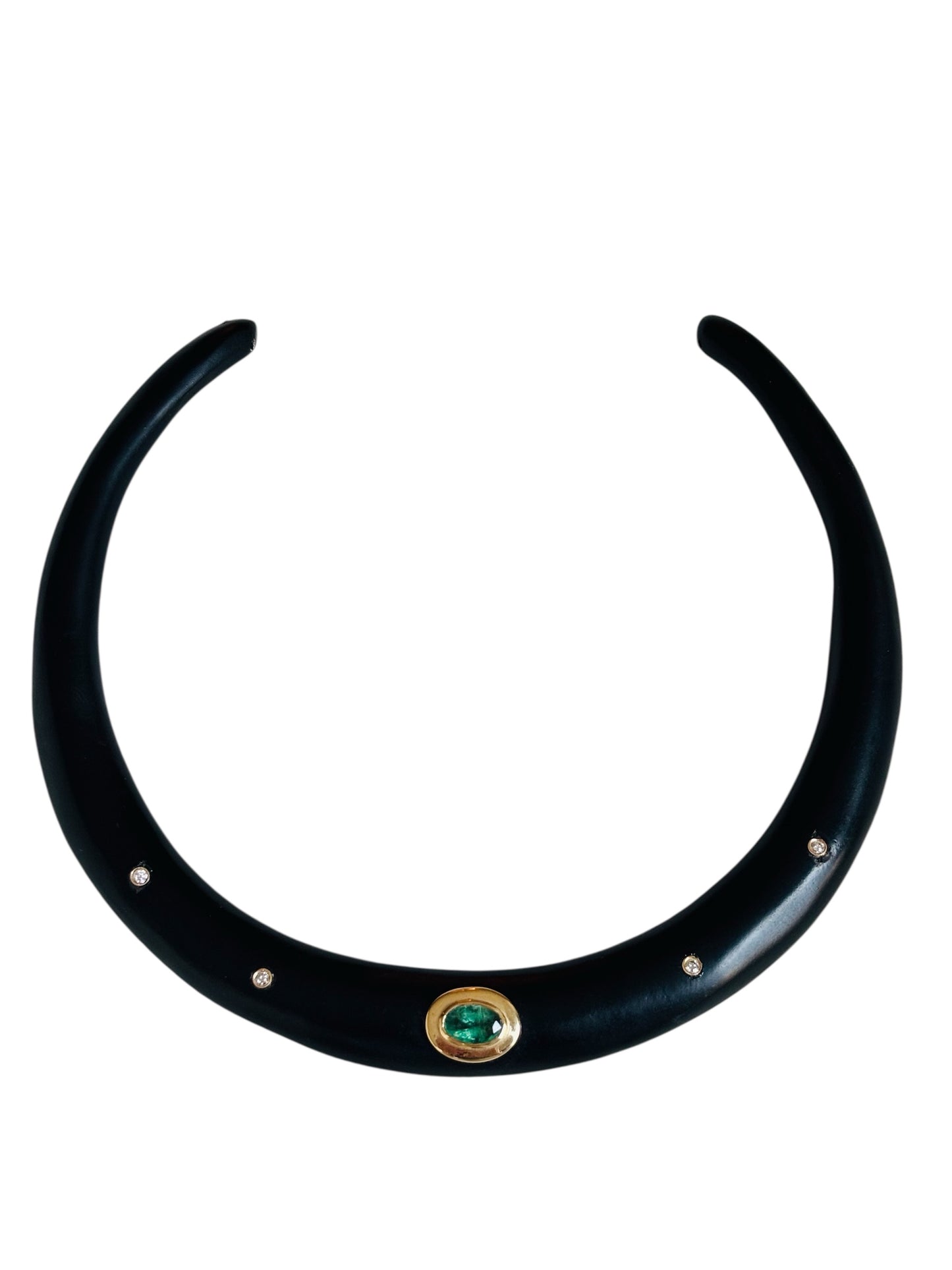 Wood Collar with Emerald & Diamonds