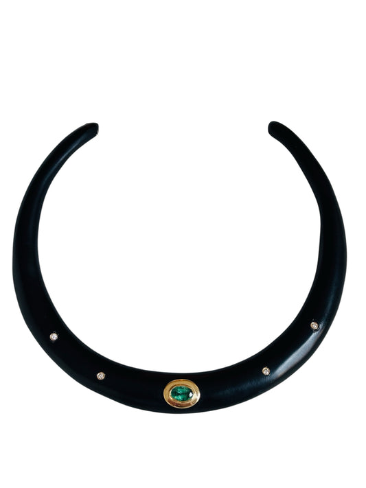Wood Collar with Emerald & Diamonds