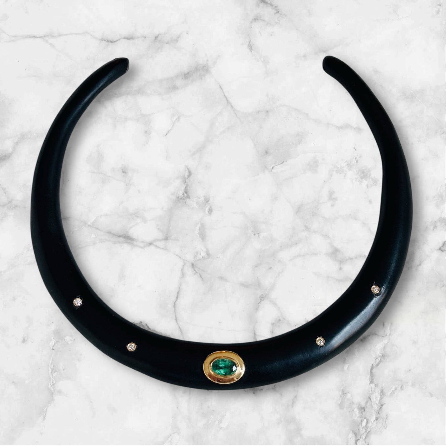 Wood Collar with Emerald & Diamonds