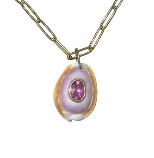 Natural Shell Pendant with oval Pink Tourmaline