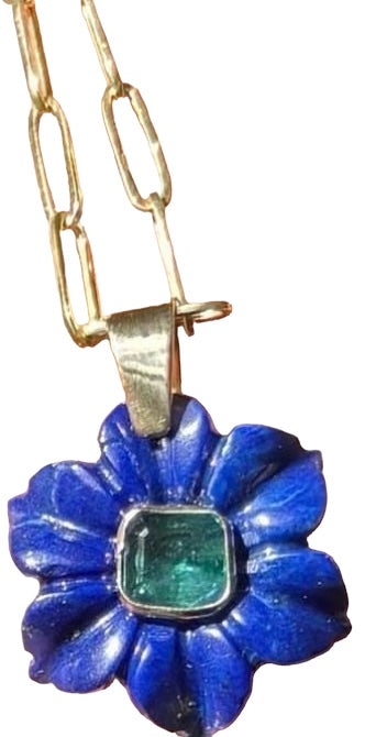 FLORA pendant, lapis & emerald