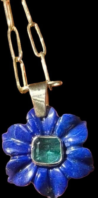 FLORA pendant, lapis & emerald