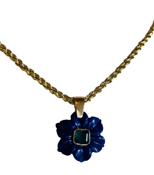 FLORA pendant, lapis & emerald