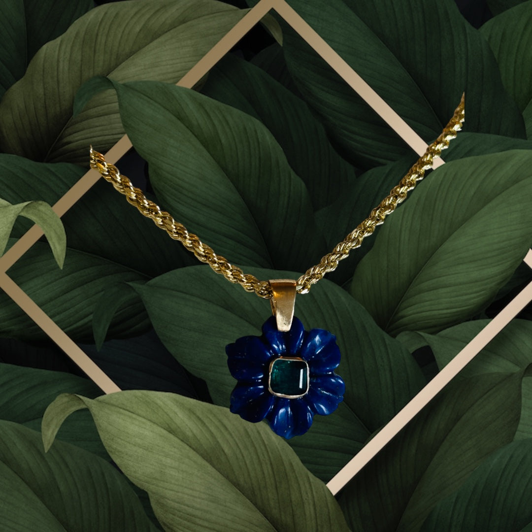 FLORA pendant, lapis & emerald