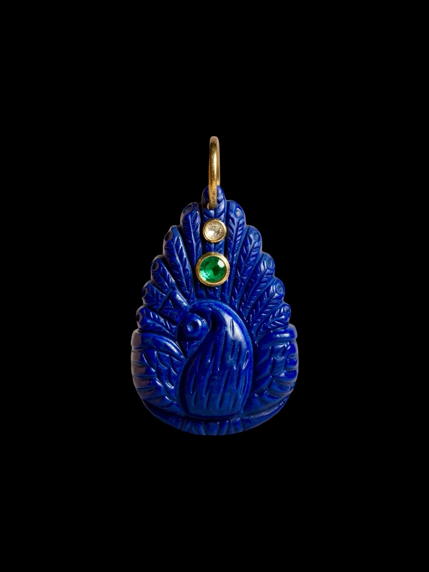 Lapis Peacock Pendant with Emerald & Diamond
