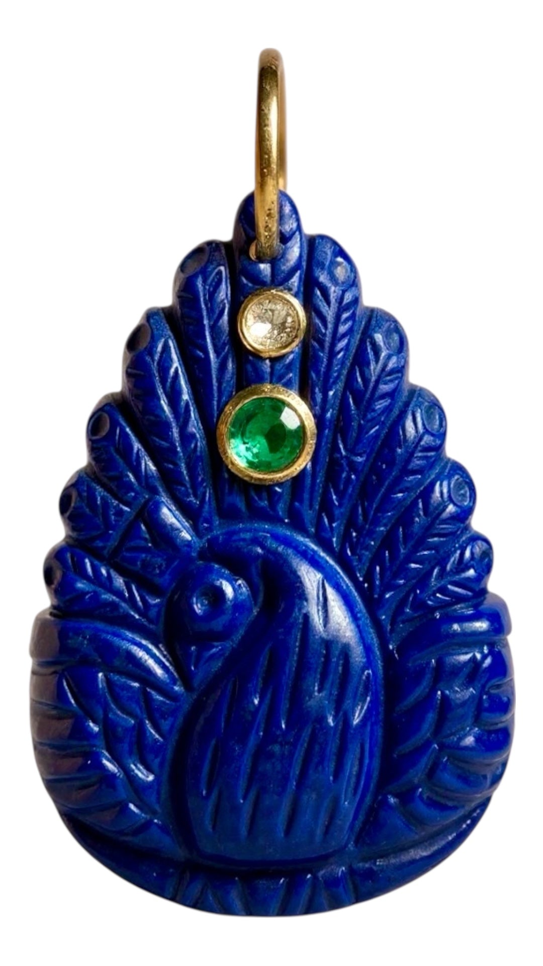 Lapis Peacock Pendant with Emerald & Diamond