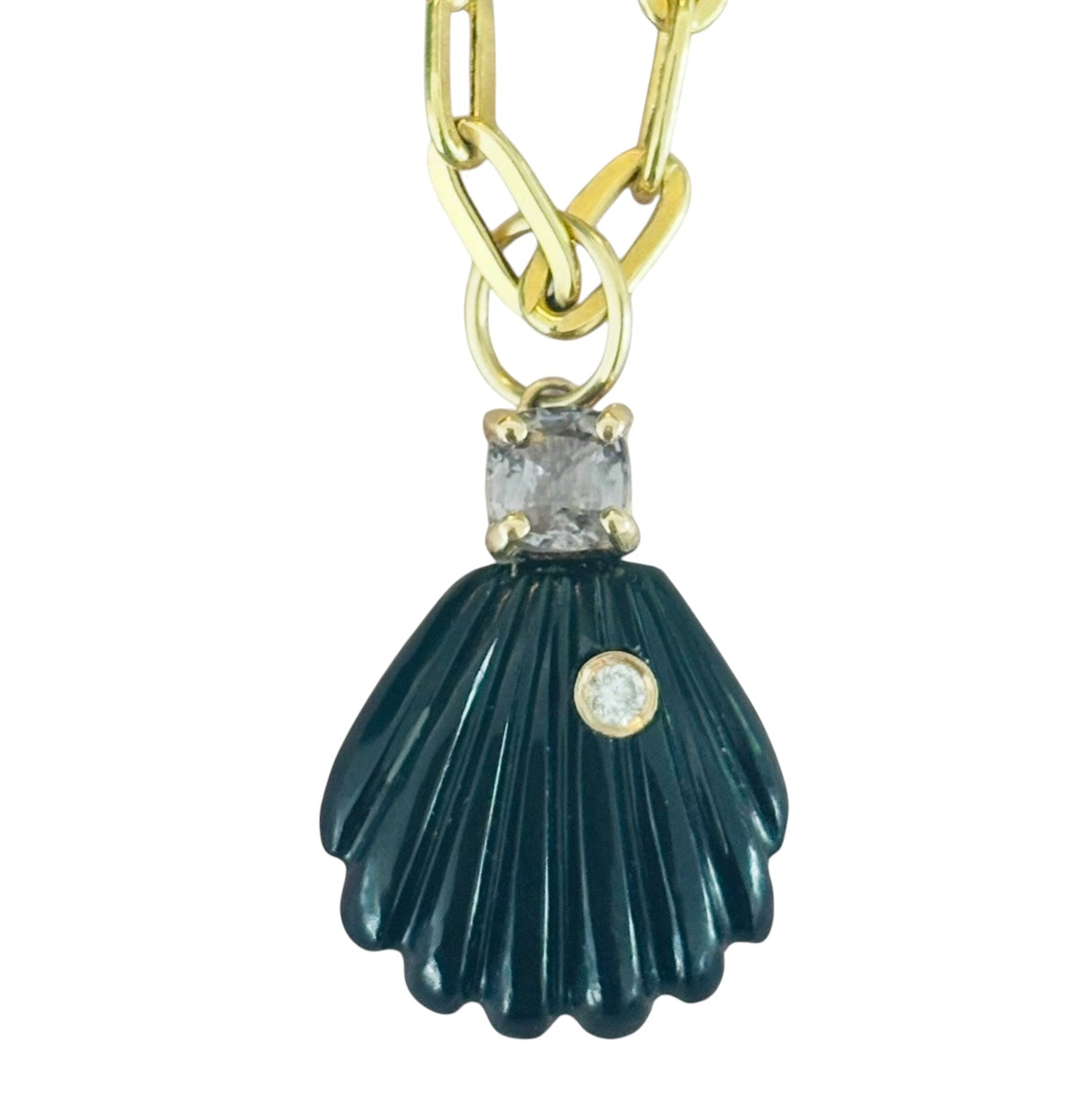 Black Onyx Shell Pendant with Diamond and Spinel