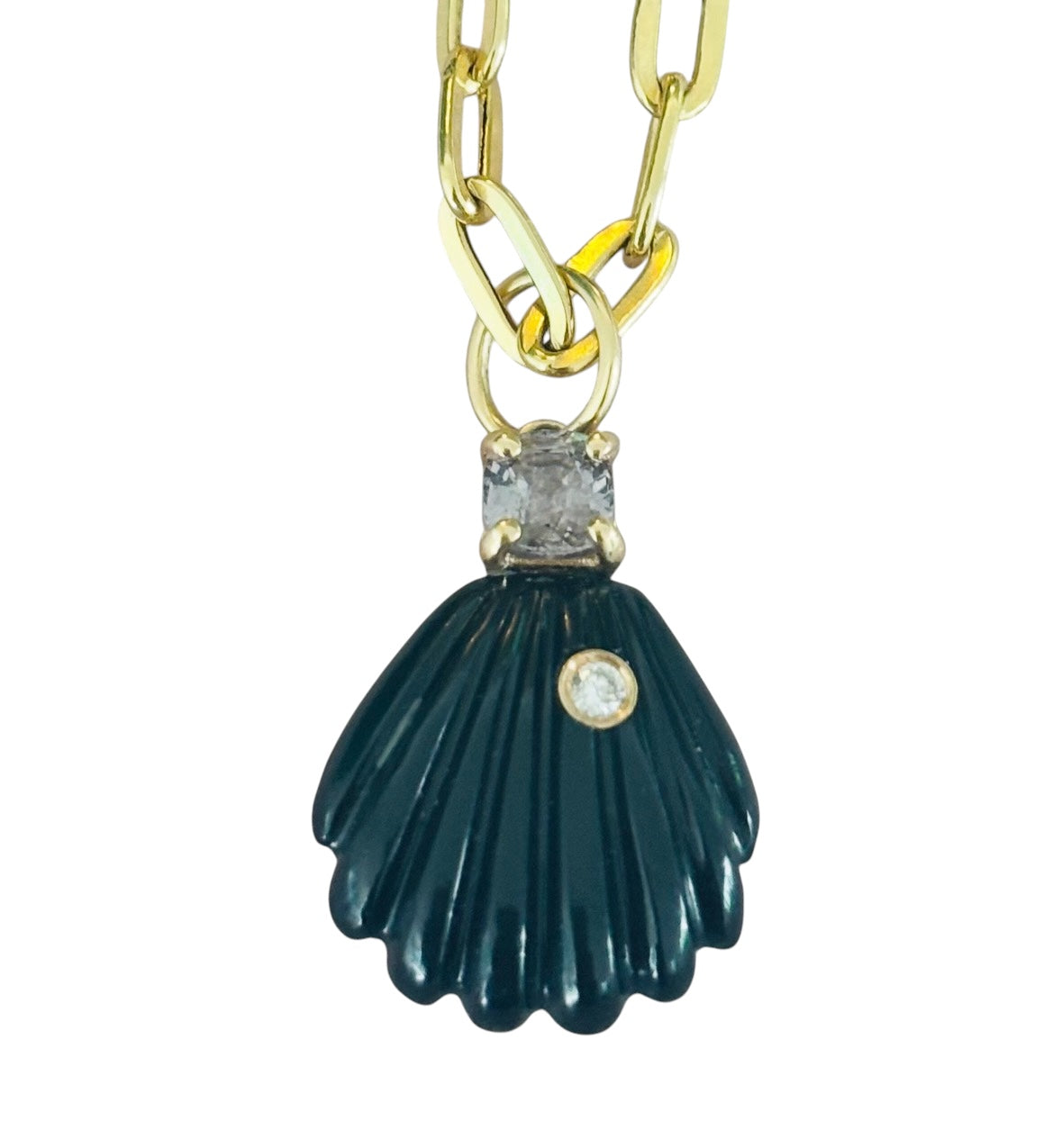 Black Onyx Shell Pendant with Diamond and Spinel