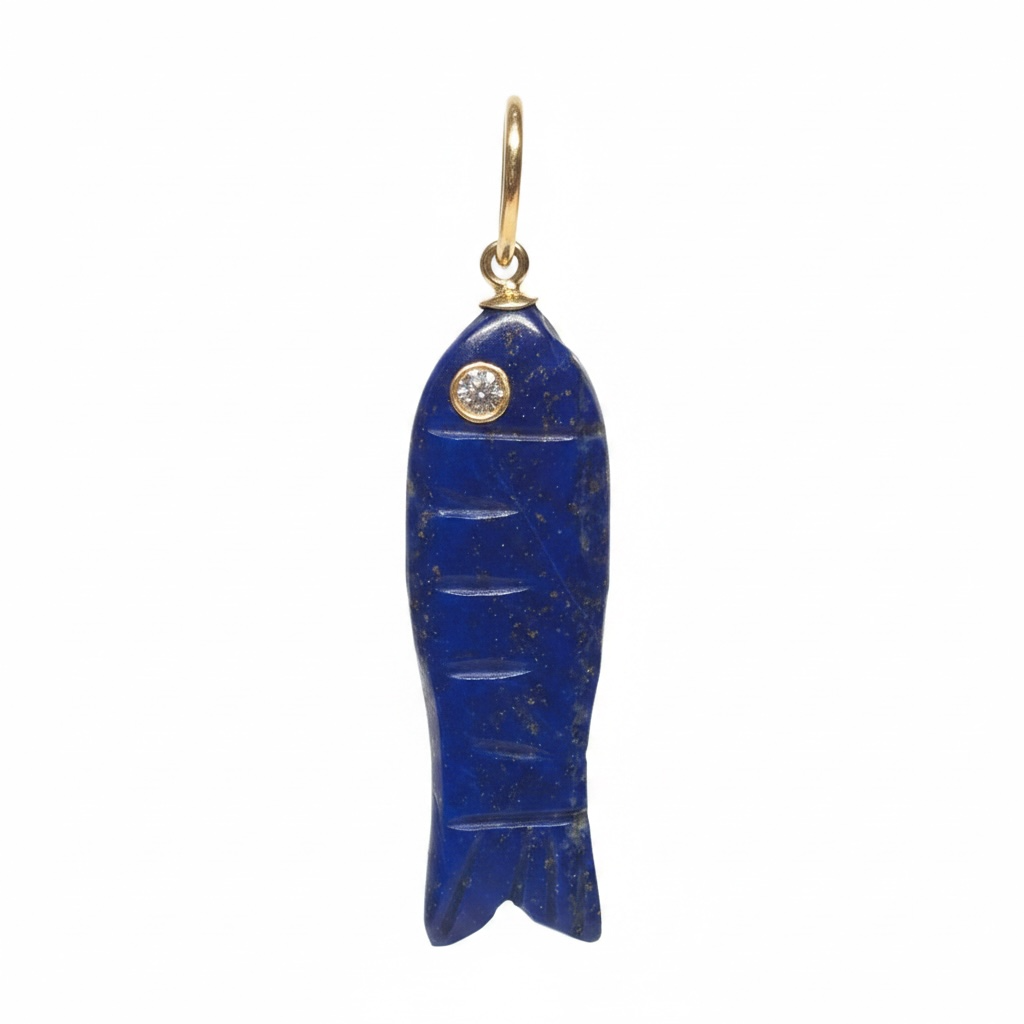 Triple Gem Fish Pendant with Diamond and Emerald Eyes