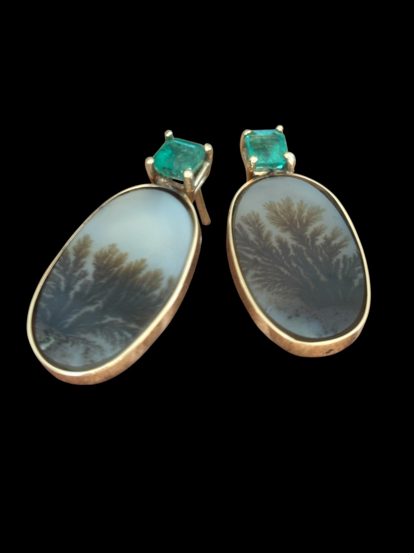 Dendritic Agate Earrings with Emeralds