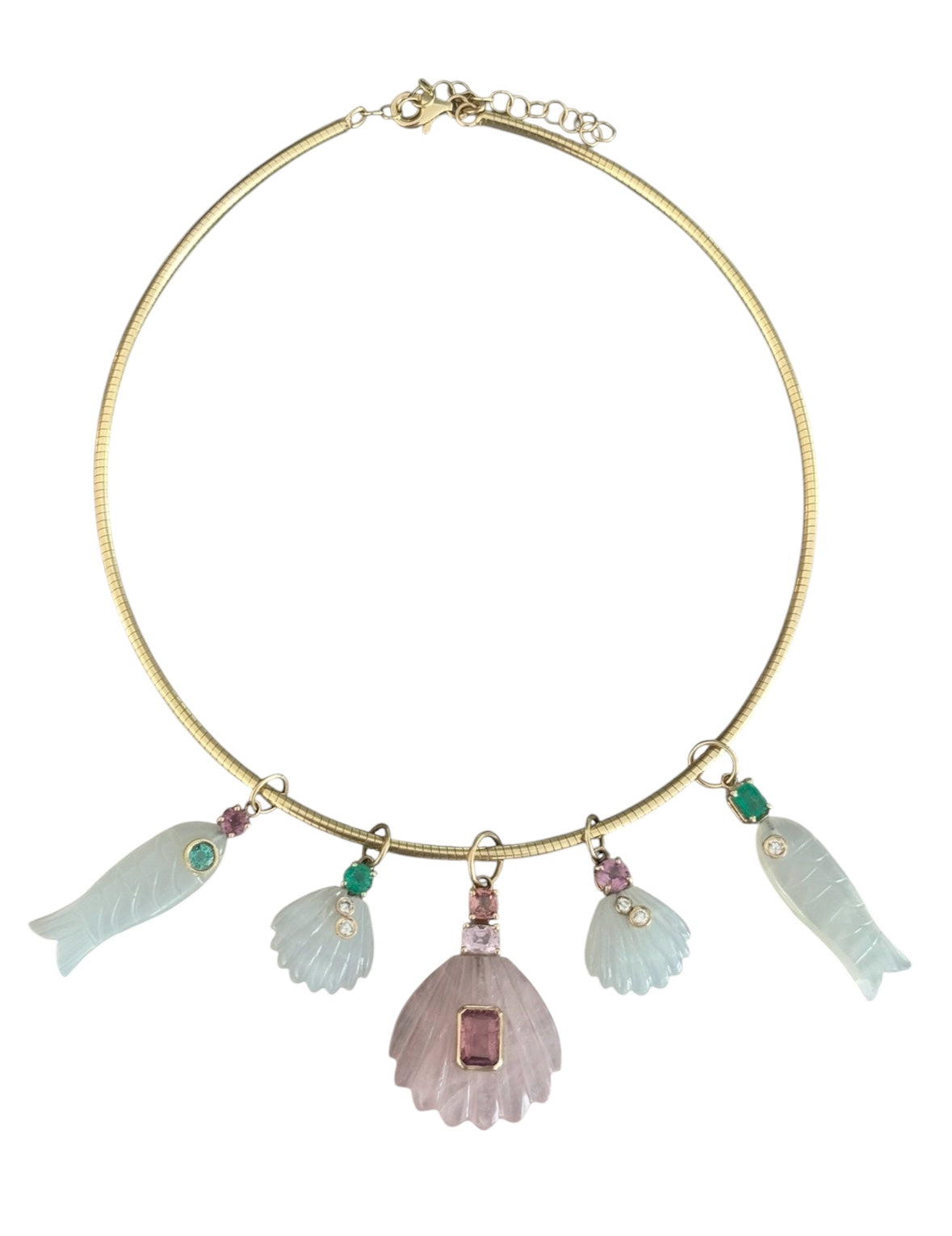 Rose Quartz Sea Shell Pendant with Pink Tourmaline & Spinel