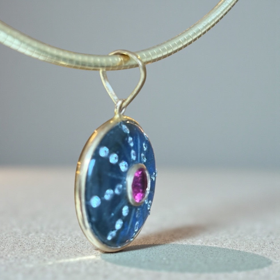 SOL Pendant, Labradorite with Pink Tourmaline & Diamonds