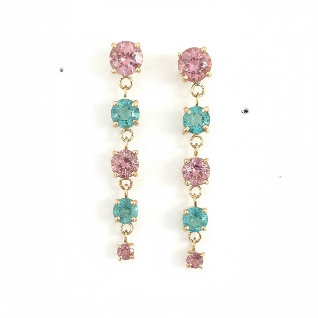 Emerald & Pink Tourmaline Drop Earrings