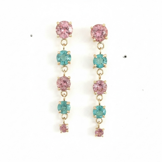 Emerald & Pink Tourmaline Drop Earrings