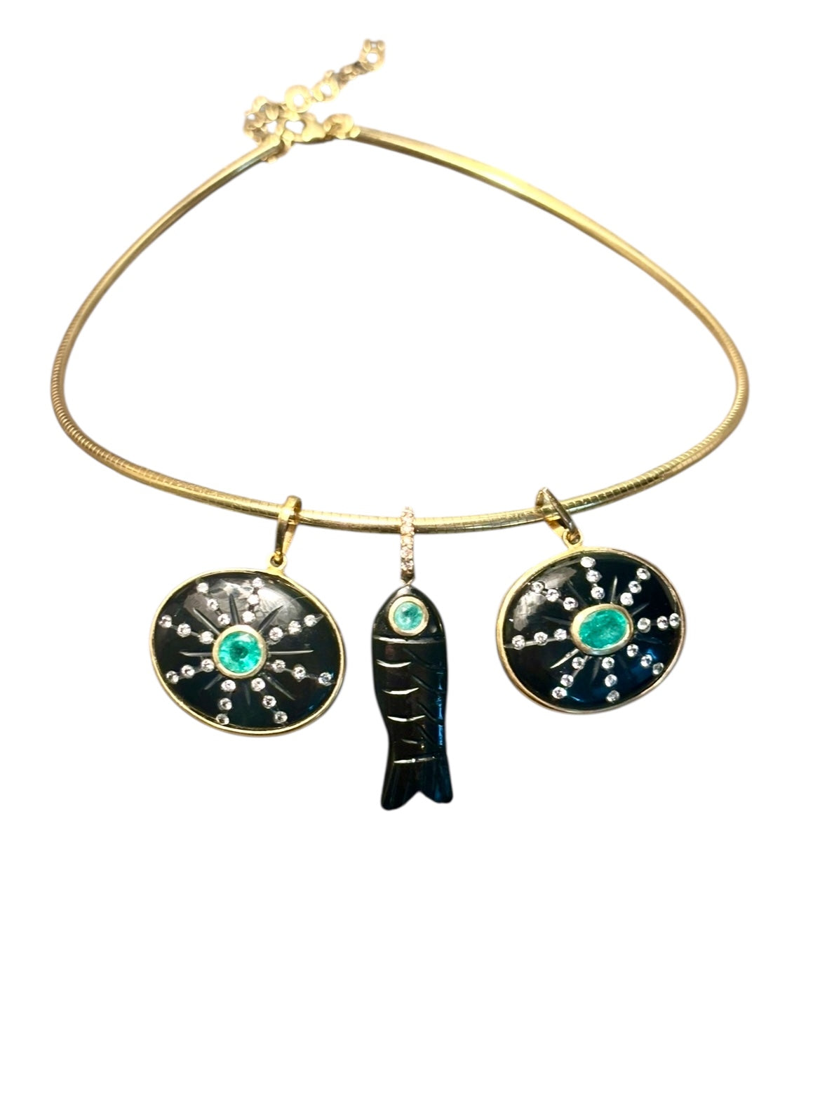 SOL Pendant, Black Onyx with Oval Emerald & Diamond Sunrays